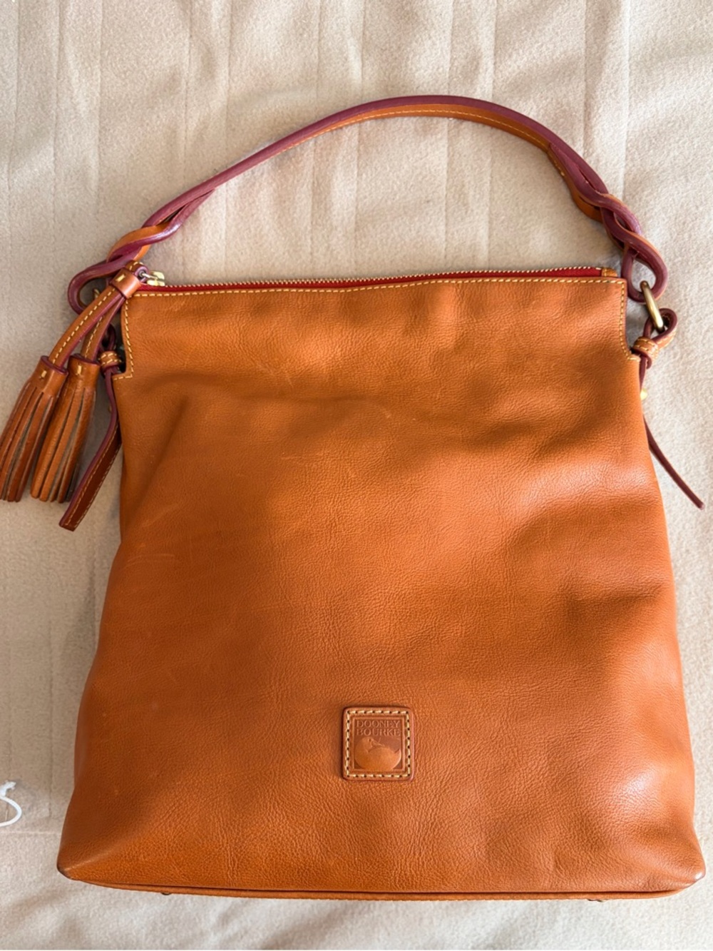 Dooney & Bourke Leather Shoulder Bag - Orange/Tan color